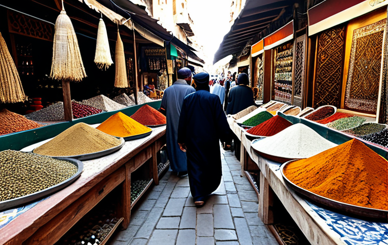 **
"A bustling traditional Middle Eastern marketplace, filled with vendors selling handcrafted carpets, pottery, and silver jewelry. People are browsing the colorful displays, fully clothed in modest, traditional attire. Spices and fragrant herbs are visible. Safe for work, appropriate content, professional photography, perfect anatomy, natural proportions, family-friendly scene."
**