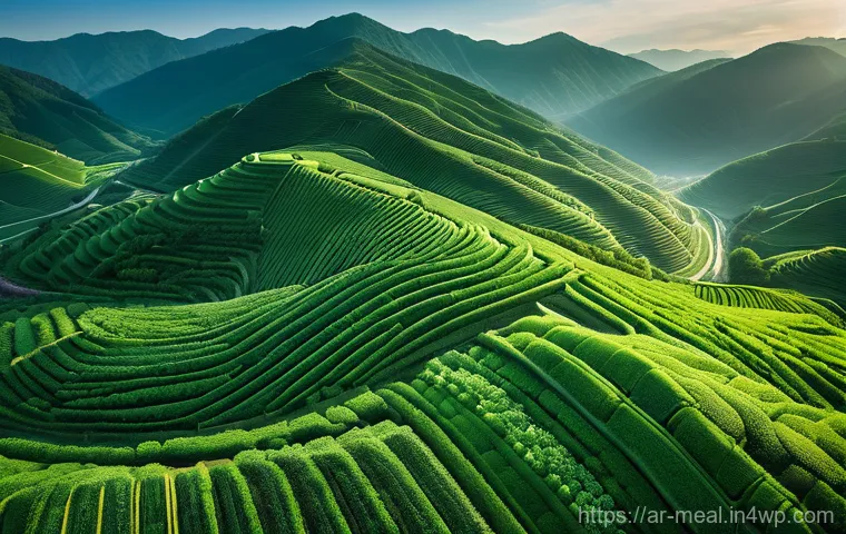 장수 지역의 대표적인 채소 종류 - **Prompt: Jangsu's Verdant Embrace**
    "An aerial, wide-angle shot of the breathtaking Jangsu regi...
