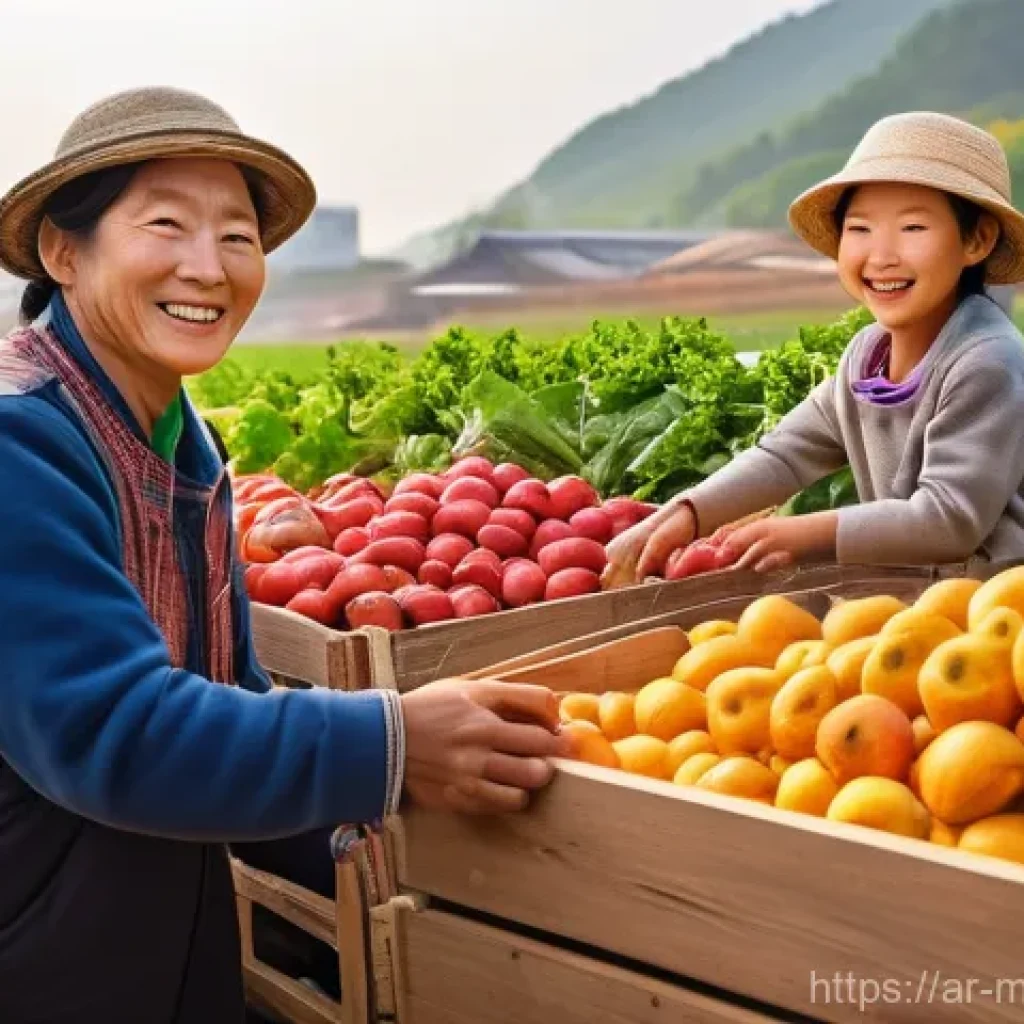 장수 지역의 지역 특산물 활용법 - **Vibrant Jangsu Harvest Festival with Smiling Farmers and Families**
    A lively and bright outdoo...
