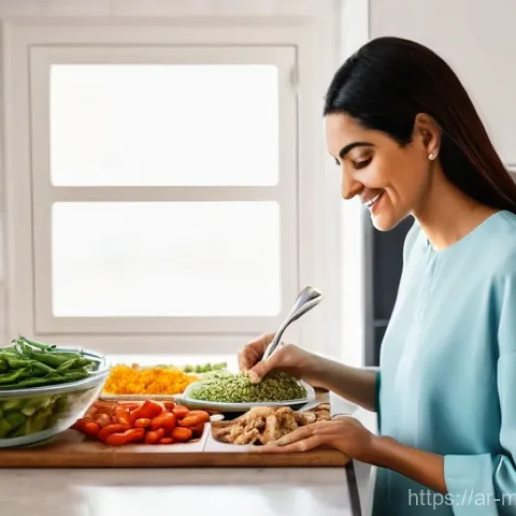 장수 지역의 음식물 쓰레기 줄이기 방법 - **Prompt:** A cozy, modern kitchen in an Arab home, bathed in soft, natural light. A woman in her ea...