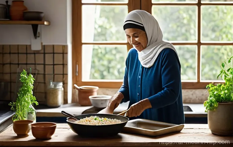 장수 지역의 음식물 쓰레기 줄이기 방법 - **Prompt:** A cozy, modern kitchen in an Arab home, bathed in soft, natural light. A woman in her ea...
